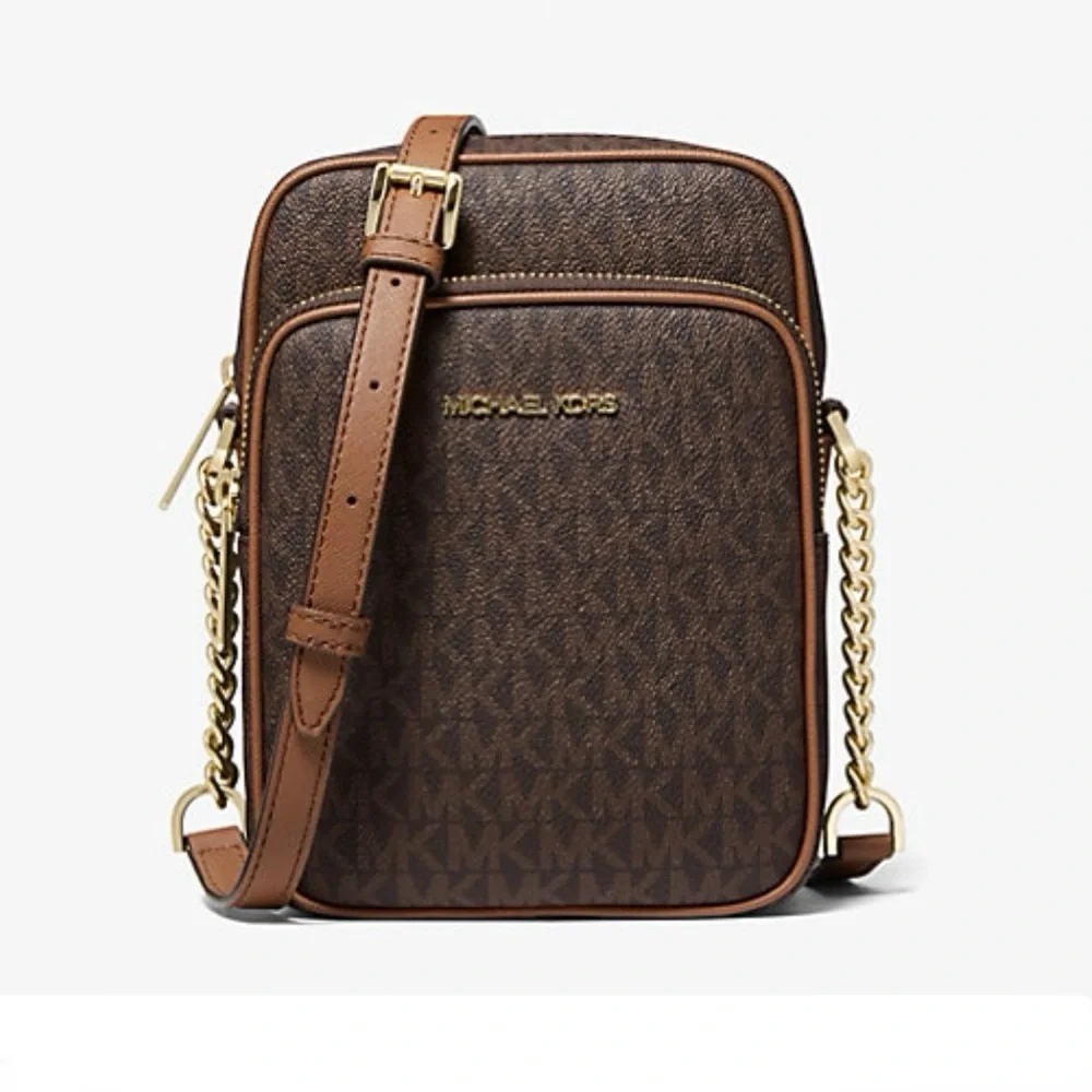 Michael Kors Jet Set Travel MK Logo Crossbody Bag Brown NWOT